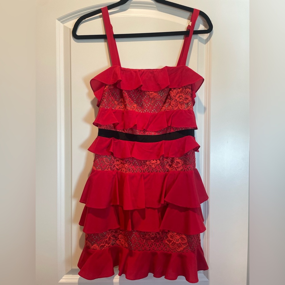 For Love and Lemons Red Ruffle Lace Mini Dress